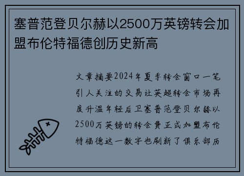 塞普范登贝尔赫以2500万英镑转会加盟布伦特福德创历史新高 塞普范登贝尔赫以2500万英镑转会加盟布伦特福德创历史新高